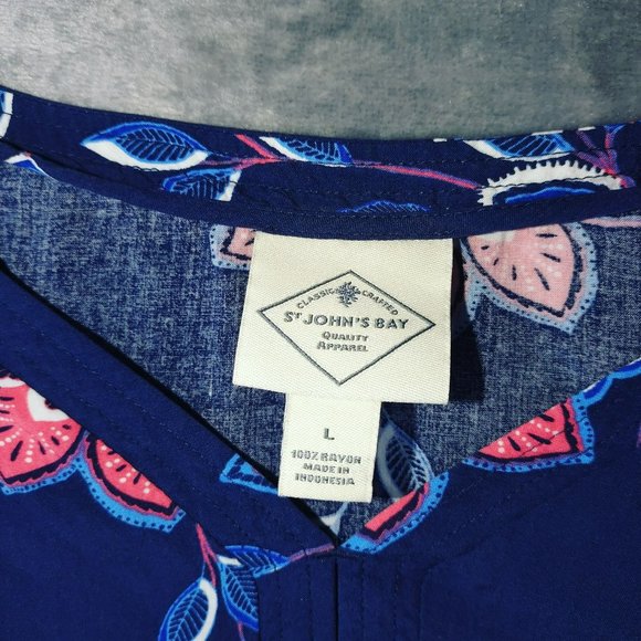 StJohns Bay Womens L Floral Navy Summer 34 Sleeve Boho Casual Lightweight Top - Picture 4 of 9